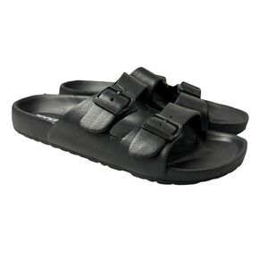 Rockin Huntington Buckle Slides Adjustable Black Rubber Unisex Size 42 US 11W 9M
